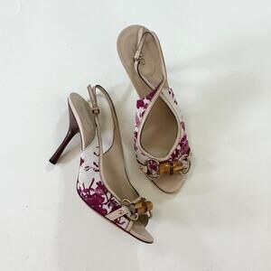 Vintage gucci by tom ford floral sling back kitten heels
